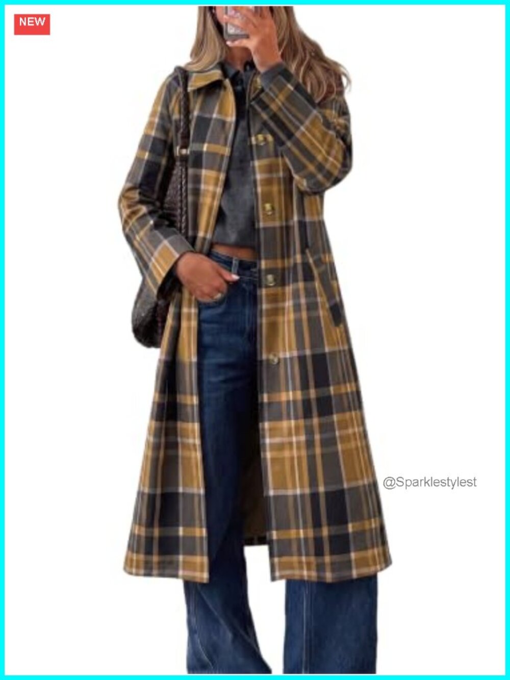 Plaid Trench Coat Fall Lapel Single Breasted Long Jacket